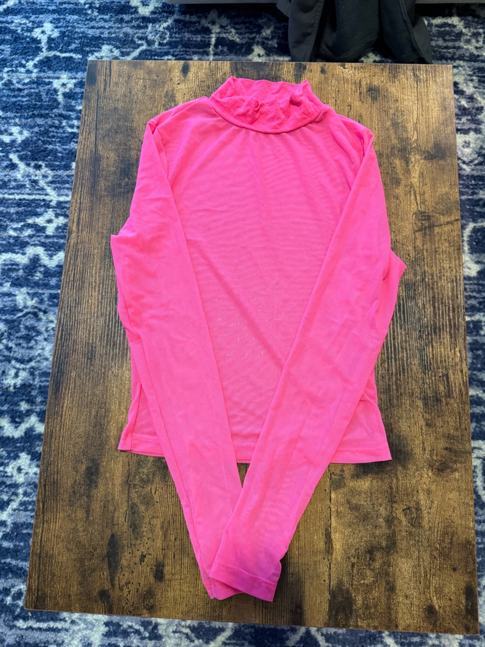Women’s Long-Sleeve Mesh Pink Mock Neck Top